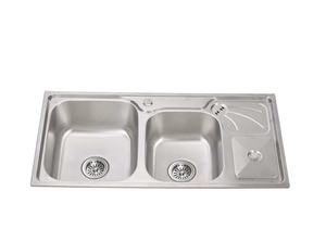 Évier double <span class=keywords><strong>bac</strong></span> durable et facile à nettoyer avec égouttoir, évier multifonctionnel en acier inoxydable avec poubelle et repose-couteaux - Product Image 3