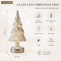 Lampe de table en forme de sapin de Noël en verre LED blanc chaud, sans fil, légère, écologique, fonctionnant sur piles