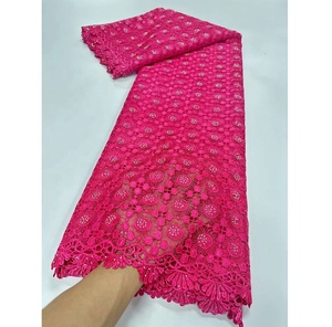 Tela de encaje de guipur ecológica al por mayor de 5 yardas con pedrería bordada para vestidos de novia africanos y ropa de fiesta para mujer - Product Image 4