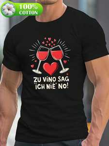 T-shirt casual girocollo nera a maniche corte con stampa citazione sul vino tedesco, estiva, leggera, 100% cotone, vestibilità regolare da uomo - Product Image 3