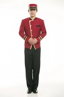 Tenues d'accueil pour hôtels : Uniformes de portier, costume d'étiquette de bienvenue pour hommes, ensemble printemps comprenant veste, pantalon et chapeau, couleur rouge