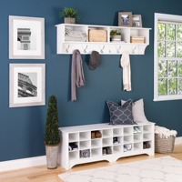 Porte-manteau mural moderne en bois avec étagère de rangement à 9 crochets pour entrée