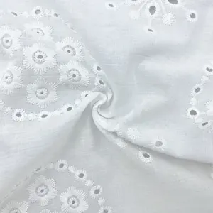 African clothing accessories material tulle high-end 100%cotton plain dyed lace embroidery fabric with holes