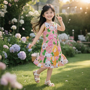 Nueva Colección de Verano Vestido Falda con Cuello Redondo y Estampado de Flores para Niñas Colección Princesa Bebé Hecho de Fibra de Viscosa - Product Image 1