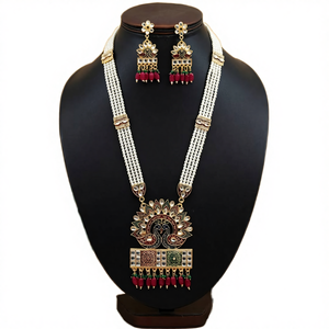 Traditional Indian Wedding & Engagement Jewelry Set with Zircon Gold Plated Alloy Necklace and Earrings for Anniversary Parties - Product Image 3