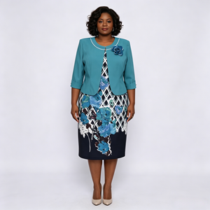 Conjunto de Dos Piezas para Mujer, Talla Grande, Estilo Turco, Estampado Floral, Chaqueta de Media Manga + Vestido, Trajes Africanos - Product Image 2