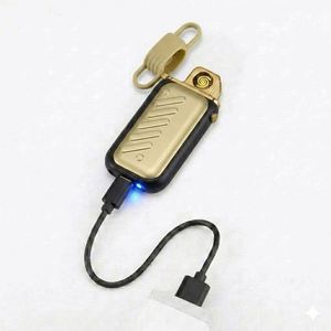 ไฟแช็คโลหะแบบโค้งคู่ ชาร์จไฟผ่าน USB กันลม ไฟแช็คอิเล็กทรอนิกส์ - โซลูชั่นออลอินวันสำหรับอุปกรณ์สูบบุหรี่ ขายส่ง - Product Image 2