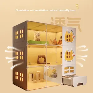 Cage d'intérieur <span class=keywords><strong>pour</strong></span> chat en gros avec toilettes, <span class=keywords><strong>maison</strong></span> <span class=keywords><strong>pour</strong></span> chat <span class=keywords><strong>pour</strong></span> petit appartement avec fermeture à bouton, design monoplace - Product Image 4