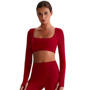 Top Sportivo a Maniche Lunghe con Collo Quadrato 80% Poliestere, Set Sportivo con Imbottitura sul Petto, <span class=keywords><strong>Abbigliamento</strong></span> Aderente per Yoga da Donna - Product Image 3