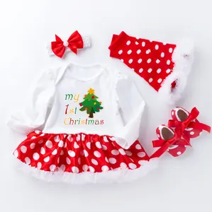 Tenue de noël nouveau-né, 4 pièces, vêtements d'automne et d'hiver, robe à manches longues, pour bébé de 0 à 2 ans