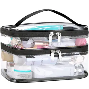 Custom Clear Cosmetic bags New Products 2024 Waterproof Pvc Travel designer Double Layer Toiletry zipper bag