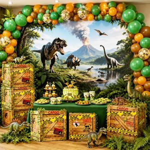Kit de Globos Personalizado con Temática de Dinosaurios, 105 Globos, Fondo, Cajas de Dinosaurios, Mantel y Guirnaldas de Selva para Fiestas de Cumpleaños Infantiles - Product Image 6