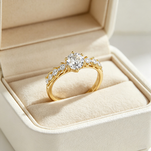 Wholesale Custom 925 Sterling <b>Silver</b> Gold Plated Round <b>Cubic</b> <b>Zirconia</b> Five Prong Engagement <b>Ring</b> Side Pave CZ Fine Jewelry Gift - Product Image 3