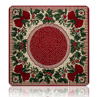Tapis de table de mahjong moderne et portable en caoutchouc antidérapant avec motif imprimé de baies de houx rouges et bordure à nœuds