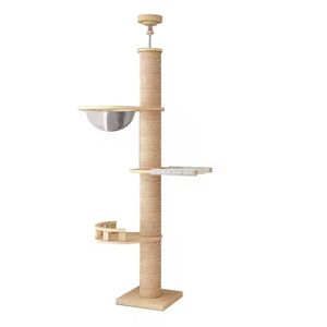 Torre Tiragraffi Regolabile in Legno Massello da Terra a Soffitto per Gatti da Interno - Product Image 2