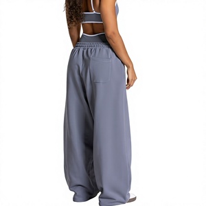 Men's Gray Elastic Waist <b>Wide</b> <b>Leg</b> Sweatpants Casual Midweight Knitted Breathable High Waist <b>Joggers</b> Autumn Wear - Product Image 2