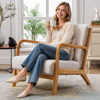 Fauteuil d'appoint VANBOW de style moderne du milieu du siècle, confortable, en tissu, pour salon, avec structure en bois massif, fauteuil de lecture