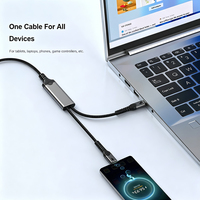 Hub USB-C 1 en 2, charge rapide PD 140W, double connecteur USB-C, en alliage d'aluminium tressé, pour téléphone, tablette, ordinateur portable, simultané