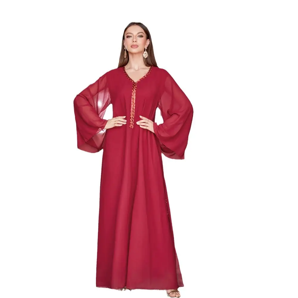 Nhà Máy Kaftan Phụ Nữ Dubai Mới Nhất Thời Trang Cánh Dơi Tay Áo Voan Abaya Sequin Gown Maxi Dress Kimono Arab Dresses Ramada
