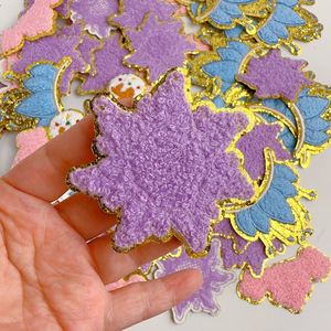 New <b>Iron</b> on Gold Edge Chenille Embroidered Christmas Crown Snow Patch - Product Image 5