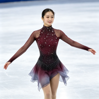 Robe de patinage artistique pour enfants, dégradé rouge vin, noir et gris, en spandex/nylon, maille ajourée, dos ouvert, ornée de strass, pour filles
