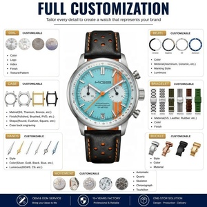 Montre chronographe automatique OEM distinctive, bracelet en cuir véritable orange, boîtier en acier inoxydable, montres pour hommes, logo personnalisé de luxe - Product Image 2