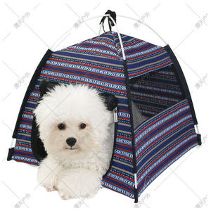 Portable Pet Tent House Striped <b>Canvas</b> 42x42x56cm Breathable Outdoor Dog Bed Foldable Plastic <b>Frame</b> - Product Image 1