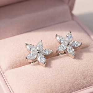 Flower Shape Ten Marquise Moissanite <b>Stud</b> Earrings Vintage Elegant Wedding Party Daily 925 Sterling <b>Silver</b> Rhodium Plated - Product Image 2