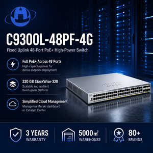 Nuevo Switch Empresarial StackWise Network Essentials C9300L-48PF-4G <span class=keywords><strong>de</strong></span> 48 Puertos PoE+ 1100W 4x1G con Uplink Fijo - Product Image 1