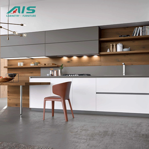 AIS Ready Made American <strong>Kitchen</strong> Cabinets with Island Set <strong>Grey</strong> Color Laminate MDF Hinge Small <strong>Kitchen</strong> Complete Set - Product Image 1