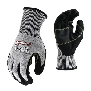 MaxiPactカット耐性のあるニトリル砂仕上げの安全作業用手袋とPalmの革製安全手袋