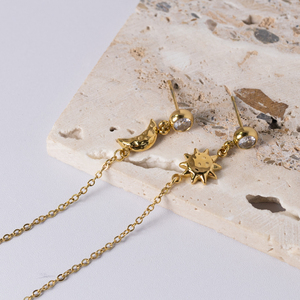 18K 골드 스테인리스 스틸 별&달 드롭 귀걸이 지르콘 귀걸이 AB 스타일 한 쌍 - Product Image 2