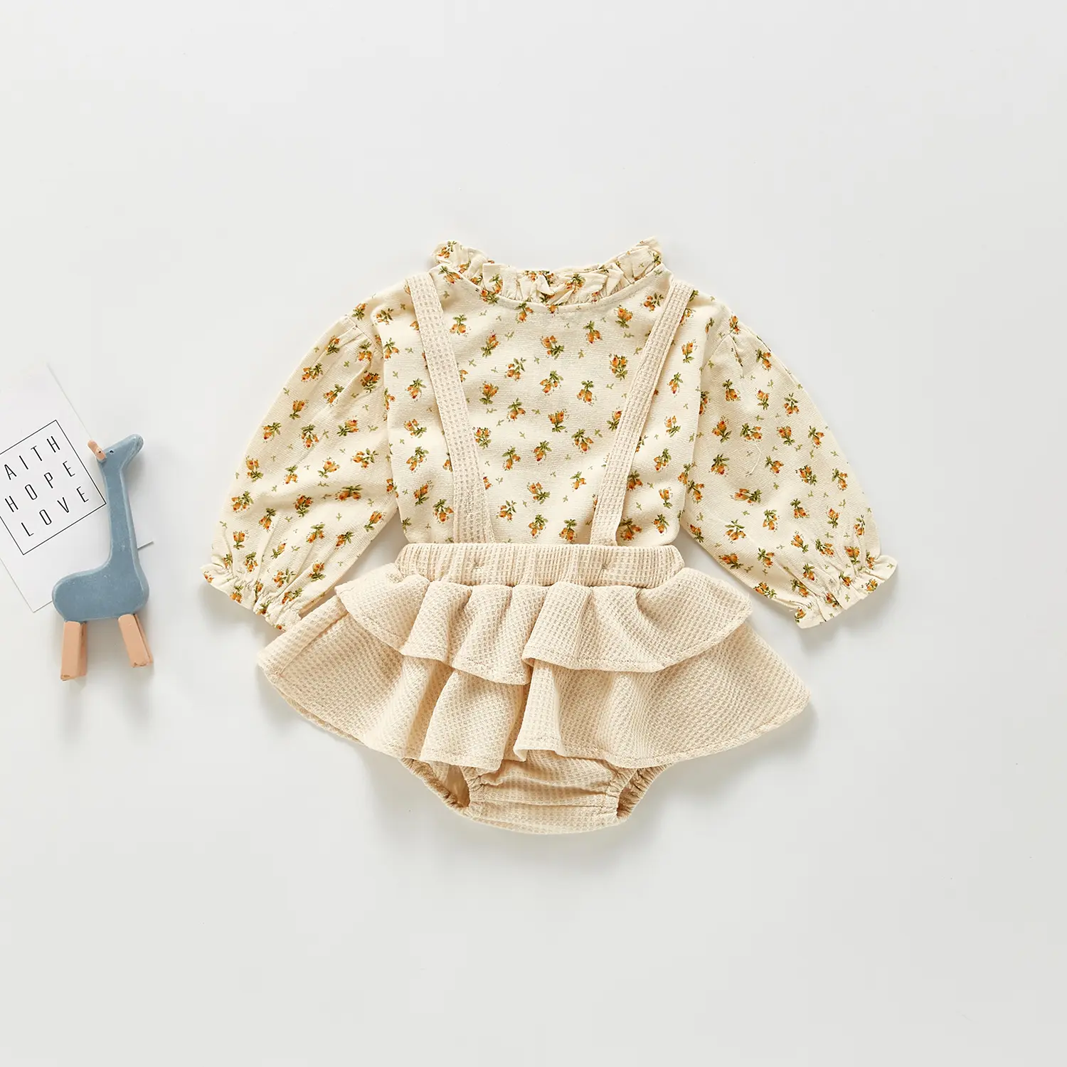 Gaun Selempang Anak Perempuan, Set Dua Potong Pakaian Bayi Kecil Butik Musim Semi dan Musim Gugur