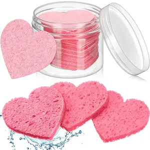 Wholesale Facial Sponges Heart Shape Compressed Facial Sponges Washing Face Cleansing Exfoliating Makeup Removal Sponge Pads