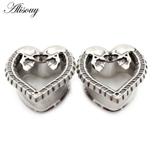 Alisouy 2 piezas de acero inoxidable corazón calavera cabeza oreja Piercing túneles expansores cuerpo joyería pendiente Flare calibres camillas 8-25mm - Product Image 4