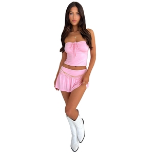 <span class=keywords><strong>Ensemble</strong></span> 2 pièces sexy d'été pour femme : haut court bustier sans manches couleur unie et mini-<span class=keywords><strong>jupe</strong></span> taille basse - Product Image 5