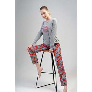 Ensemble de pyjama en tricot à manches longues pour femmes Coldy, gris mélangé, vêtements de nuit décontractés doux, 2 pièces - Product Image 5