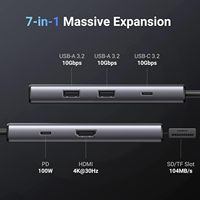 UGREEN Revodok Pro 107 Hub USB-C en aluminium 10 Gbps USB 3.2 Gen 2 2 USB-A 3.2 4K 30Hz pour 100W PD Lecteur SD/TF pour MacBook Pro/Air