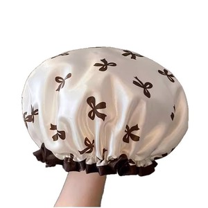 Bonnet de douche imperméable à double couche, motif floral en satin, pour femmes, usage domestique - Product Image 5