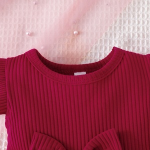 Little Girl Princess Sweet Bow Fly Sleeve Baby Cute <b>Patchwork</b> Two-piece Dress + Headscarf Set Breathable Daily Wear - Product Image 4