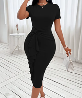 Nouvelles Robes Tendance Professionnelles à Manches Courtes Couleur Unie avec Volants et Taille Haute pour Femme – Idéales pour le Bureau et Tenues Décontractées