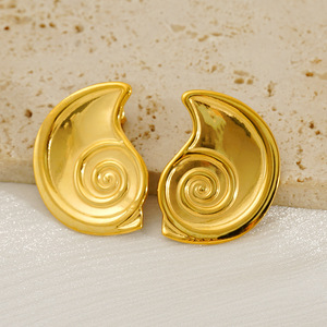 ZOGXIN Gold Conch Spiral Stud Earrings For Women Geometric Design Fashion Jewelry - Product Image 2