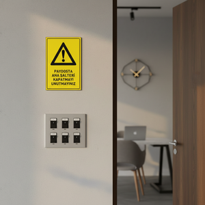 Panneau au design minimaliste : Souvenez-vous de couper le disjoncteur principal à la fermeture. - Product Image 3
