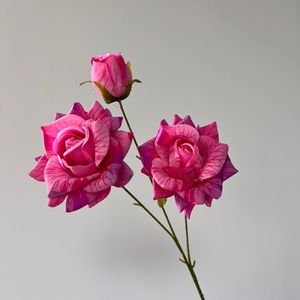 Two Embossed <b>Silk</b> Roses With Bud Realistic Artificial <b>Flowers</b> For Wedding Home Decor - Product Image 4