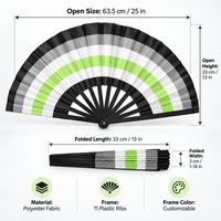 Éventail Pliant Personnalisé 33cm (13 Pouces) en Bois de Bambou et Plastique, Éventail Arc-en-ciel pour Festival, Éventail Personnalisé Fierté Agender