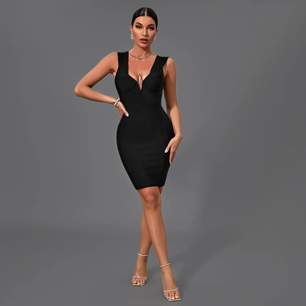 Fall Elegant V Neck Women Bodycon Tawny Brown Sexy Bodice Bust Off Shoulder Knee Length Pencil Dates Bandages Party Prom Dress