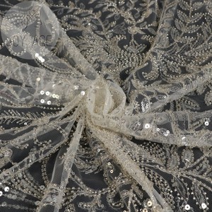 Bridal Wedding Sang Trọng Sequin Thêu Trắng Couture Net Ren Dresses Vải Với Hạt Thiết Bị Tua - Product Image 2