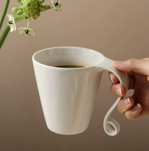 Bulk Unique Curved Twist Handle White <b>Ceramic</b> <b>Mug</b>, Special Shape Porcelain Coffee Cup Custom Logo for Cafe & Promotional Gift - Product Image 2