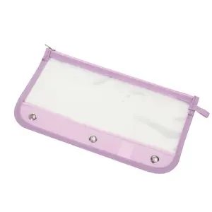 Custom 3 Ring Binder Transparent Pencil Case Recycled Clear TPU PVC Pencil Pouch Bag for School Office