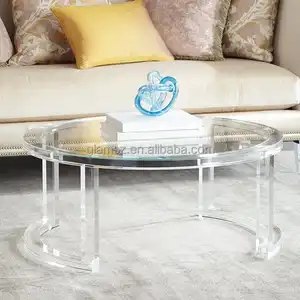 Modern Quality Round Acrylic Coffee Table for Living Room with Tempered Glass Top